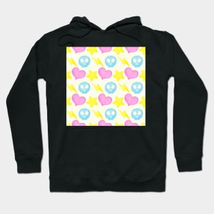 Watercolor pattern with hearts, stars, skulls and lightnings Hoodie